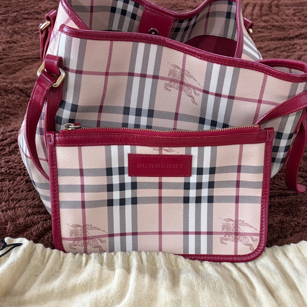 Burberry Red and Cream Plaid Shoulder Bag - Picture 4 of 13